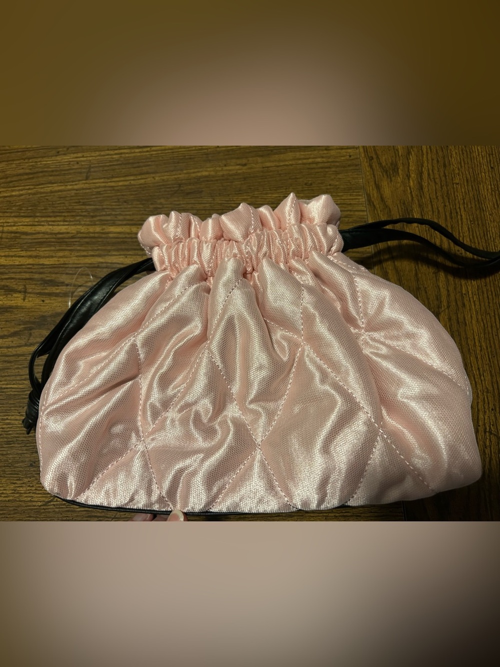 Victoria's Secret Light Pink Quilted Satin Drawstring Pouch - Picture 3 of 5